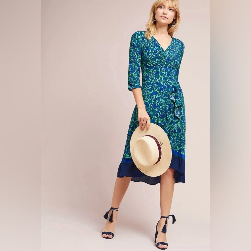 Maeve High Low Dress in Green and Blue